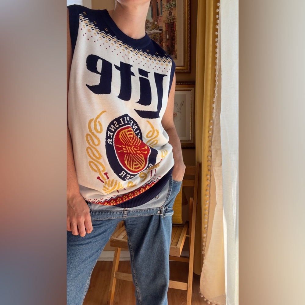 Vintage Miller Lite Branded Knit Sleeveless Men’s Sweater Vest Size Large - Picture 8 of 16